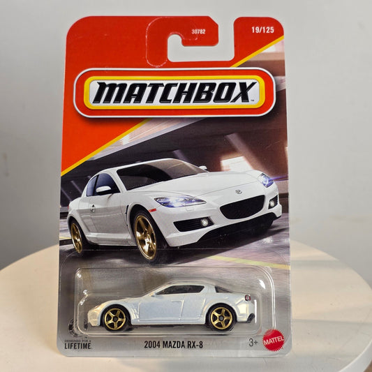 Matchbox 2004 Mazda RX-8 Die-Cast Car 19/125 White With Gold Wheels 30782 Limited Edition For Collectors Ages 3+