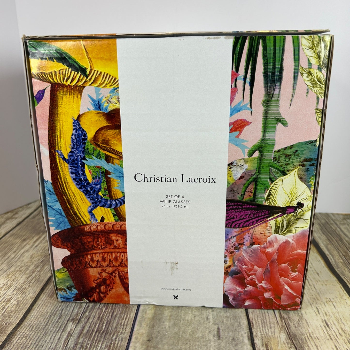 Christian Lacroix Set Of 4 Wine Glasses 22Oz Floral Box Design Elegant Glassware For Entertaining & Dining