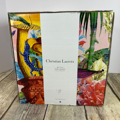 Christian Lacroix Set Of 4 Wine Glasses 22Oz Floral Box Design Elegant Glassware For Entertaining & Dining