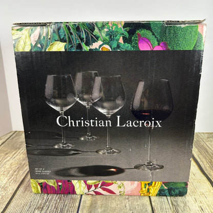 Christian Lacroix Set Of 4 Wine Glasses 22Oz Floral Box Design Elegant Glassware For Entertaining & Dining