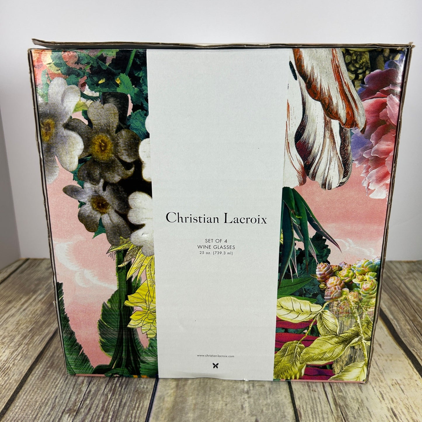 Christian Lacroix Set Of 4 Wine Glasses 22Oz Floral Box Design Elegant Glassware For Entertaining & Dining