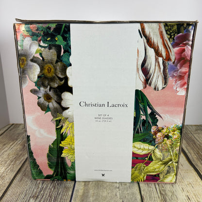 Christian Lacroix Set Of 4 Wine Glasses 22Oz Floral Box Design Elegant Glassware For Entertaining & Dining