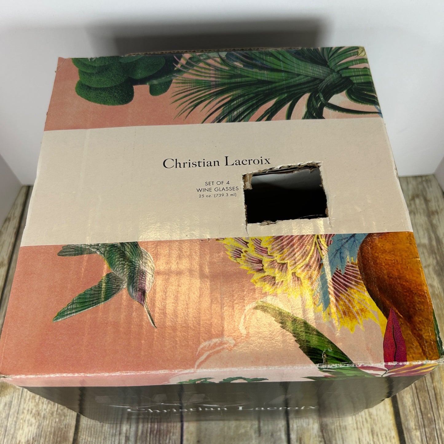 Christian Lacroix Set Of 4 Wine Glasses 22Oz Floral Box Design Elegant Glassware For Entertaining & Dining