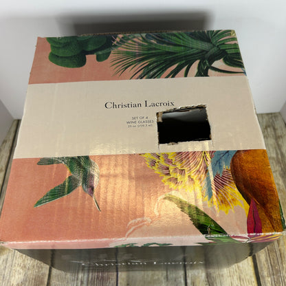 Christian Lacroix Set Of 4 Wine Glasses 22Oz Floral Box Design Elegant Glassware For Entertaining & Dining