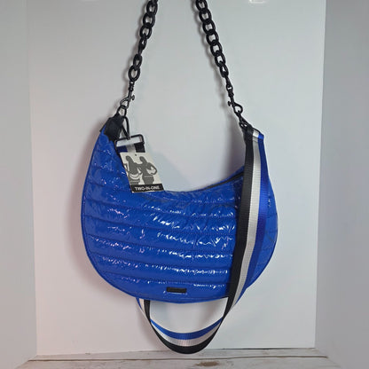 BCBGeneration Two-In-One Blue Quilted Crossbody & Shoulder Bag With Striped Adjustable Strap