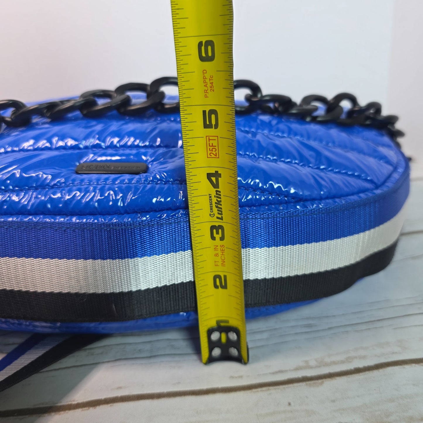 BCBGeneration Two-In-One Blue Quilted Crossbody & Shoulder Bag With Striped Adjustable Strap