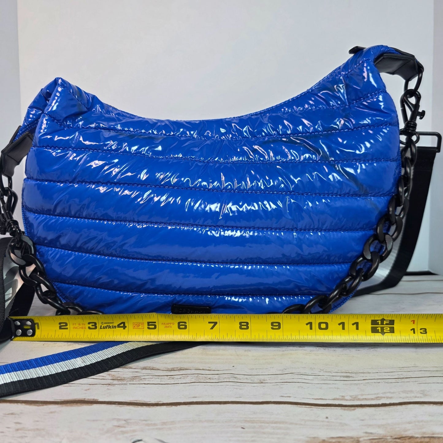 BCBGeneration Two-In-One Blue Quilted Crossbody & Shoulder Bag With Striped Adjustable Strap