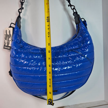 BCBGeneration Two-In-One Blue Quilted Crossbody & Shoulder Bag With Striped Adjustable Strap