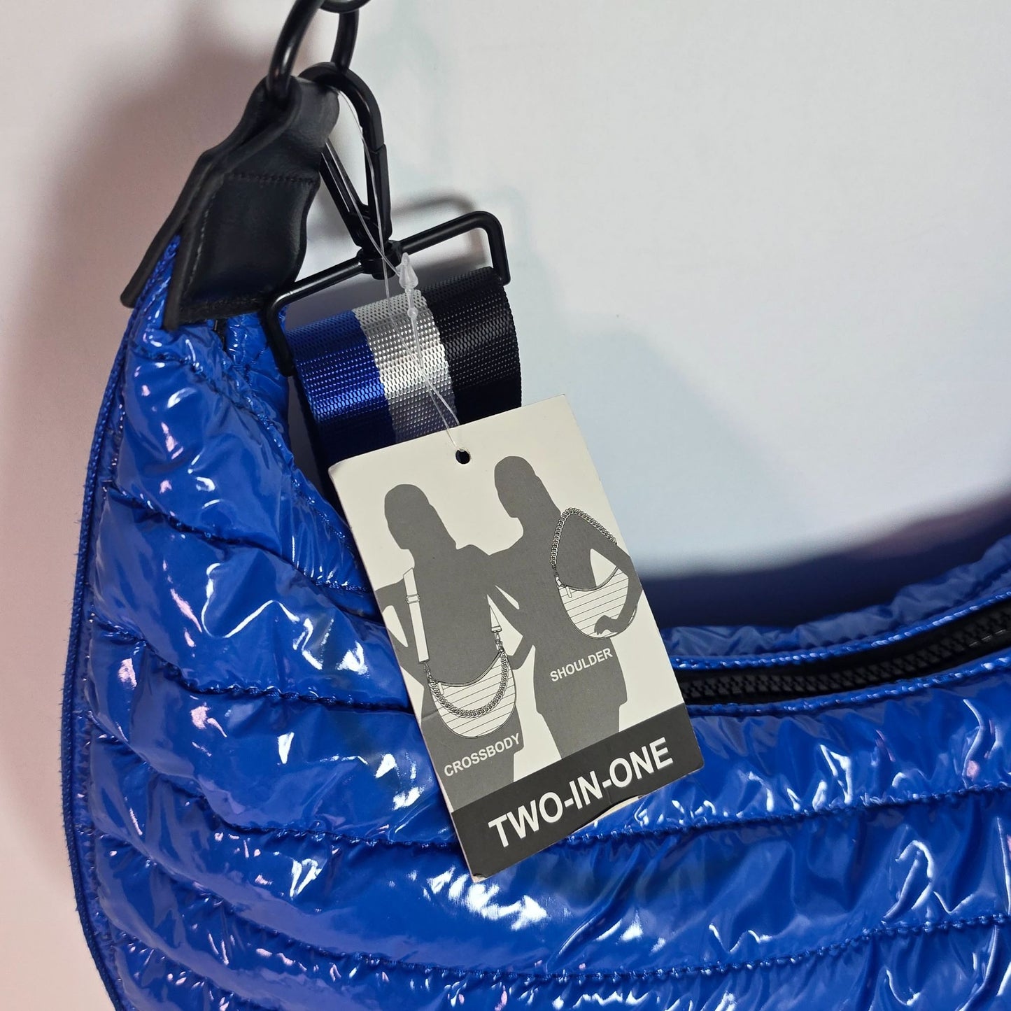 BCBGeneration Two-In-One Blue Quilted Crossbody & Shoulder Bag With Striped Adjustable Strap