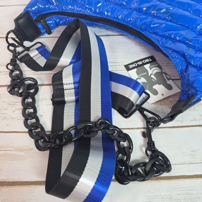 BCBGeneration Two-In-One Blue Quilted Crossbody & Shoulder Bag With Striped Adjustable Strap