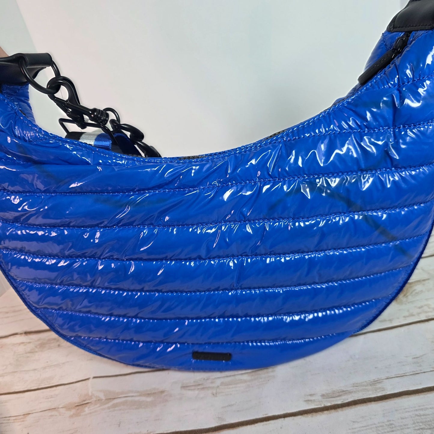 BCBGeneration Two-In-One Blue Quilted Crossbody & Shoulder Bag With Striped Adjustable Strap