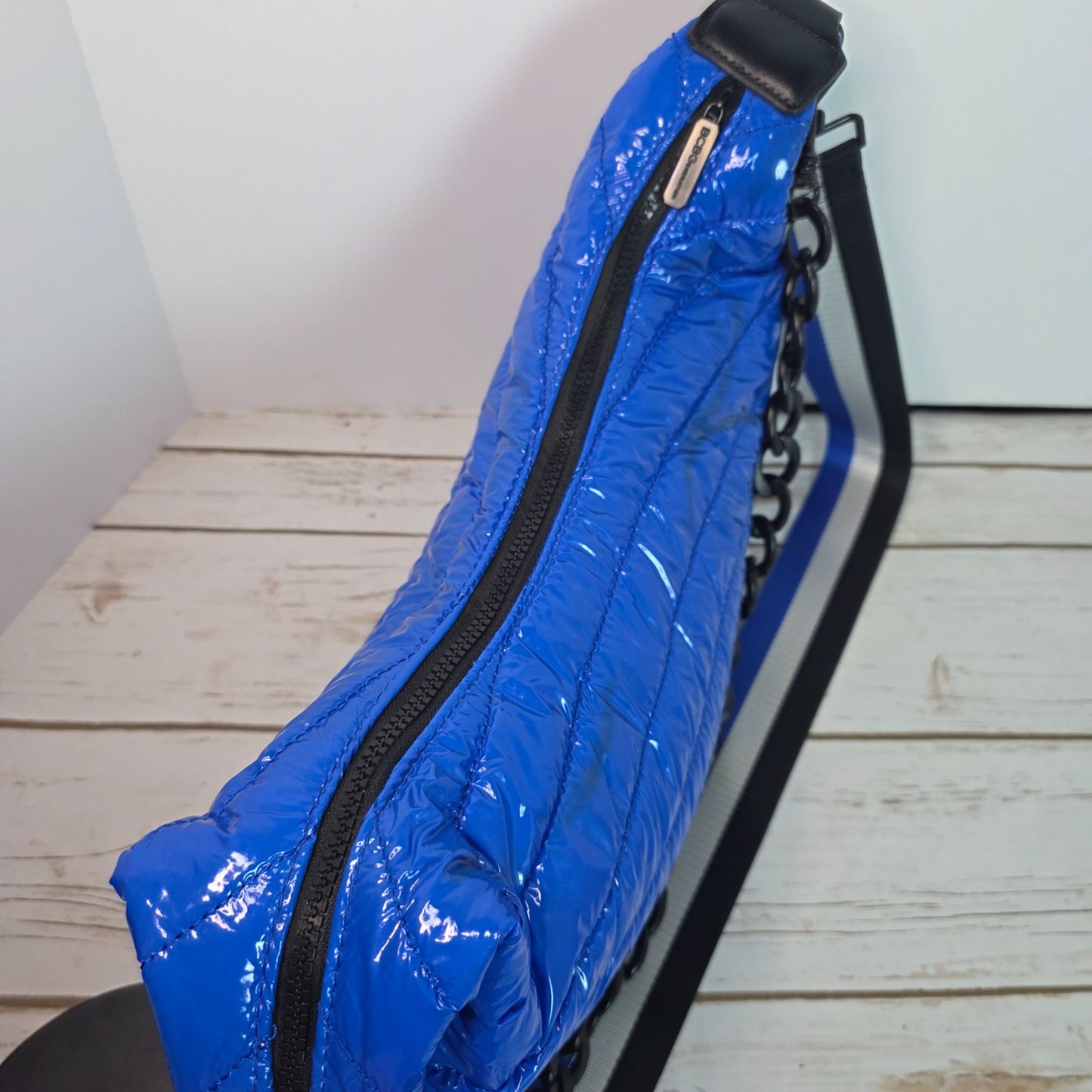 BCBGeneration Two-In-One Blue Quilted Crossbody & Shoulder Bag With Striped Adjustable Strap