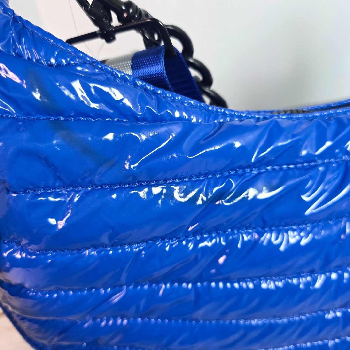 BCBGeneration Two-In-One Blue Quilted Crossbody & Shoulder Bag With Striped Adjustable Strap