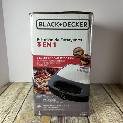 Black+Decker 3-In-1 Compact Waffle Iron Grill & Sandwich Maker With Non-Stick Removable Plates Space Saving Design