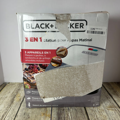 Black+Decker 3-In-1 Compact Waffle Iron Grill & Sandwich Maker With Non-Stick Removable Plates Space Saving Design