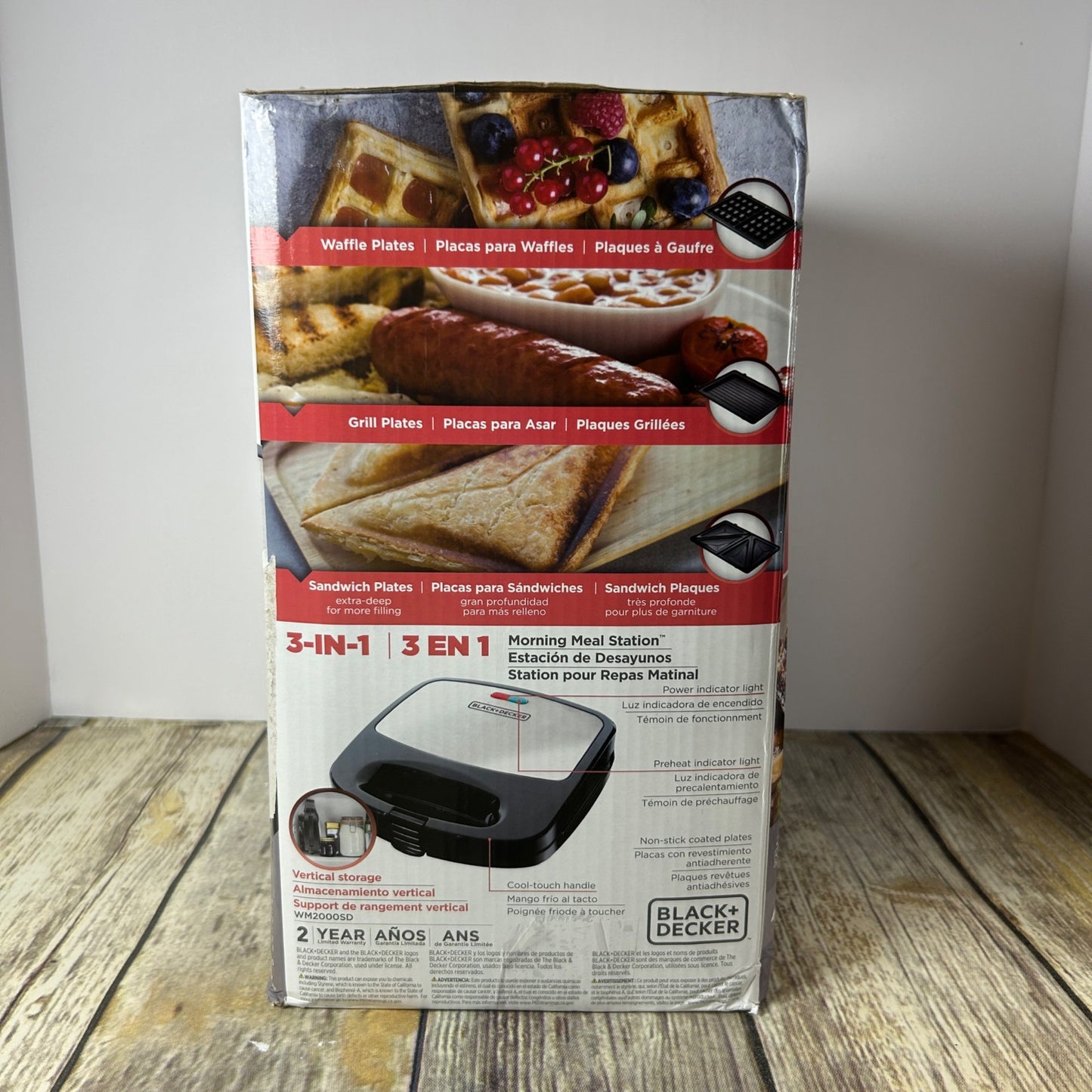 Black+Decker 3-In-1 Compact Waffle Iron Grill & Sandwich Maker With Non-Stick Removable Plates Space Saving Design