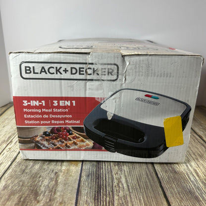 Black+Decker 3-In-1 Compact Waffle Iron Grill & Sandwich Maker With Non-Stick Removable Plates Space Saving Design