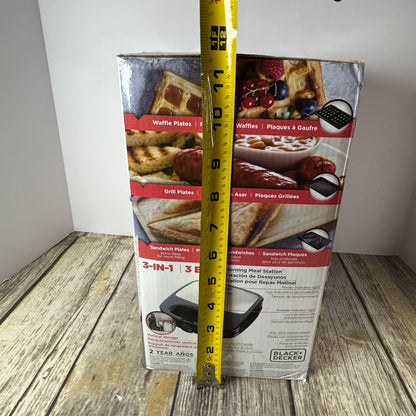 Black+Decker 3-In-1 Compact Waffle Iron Grill & Sandwich Maker With Non-Stick Removable Plates Space Saving Design