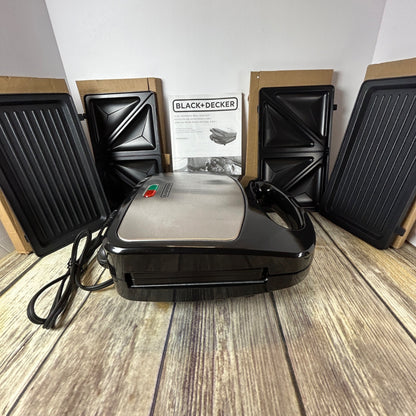 Black+Decker 3-In-1 Compact Waffle Iron Grill & Sandwich Maker With Non-Stick Removable Plates Space Saving Design