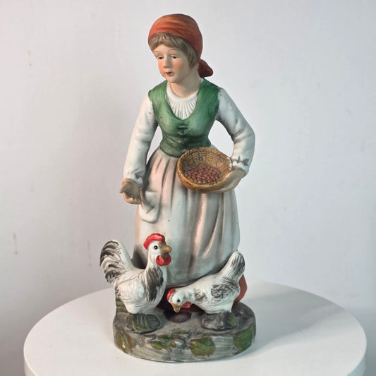 Vintage Homco Porcelain Young Lady Feeding Chickens Figurine 8.0” Tall