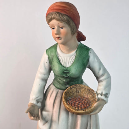 Vintage Homco Porcelain Young Lady Feeding Chickens Figurine 8.0” Tall