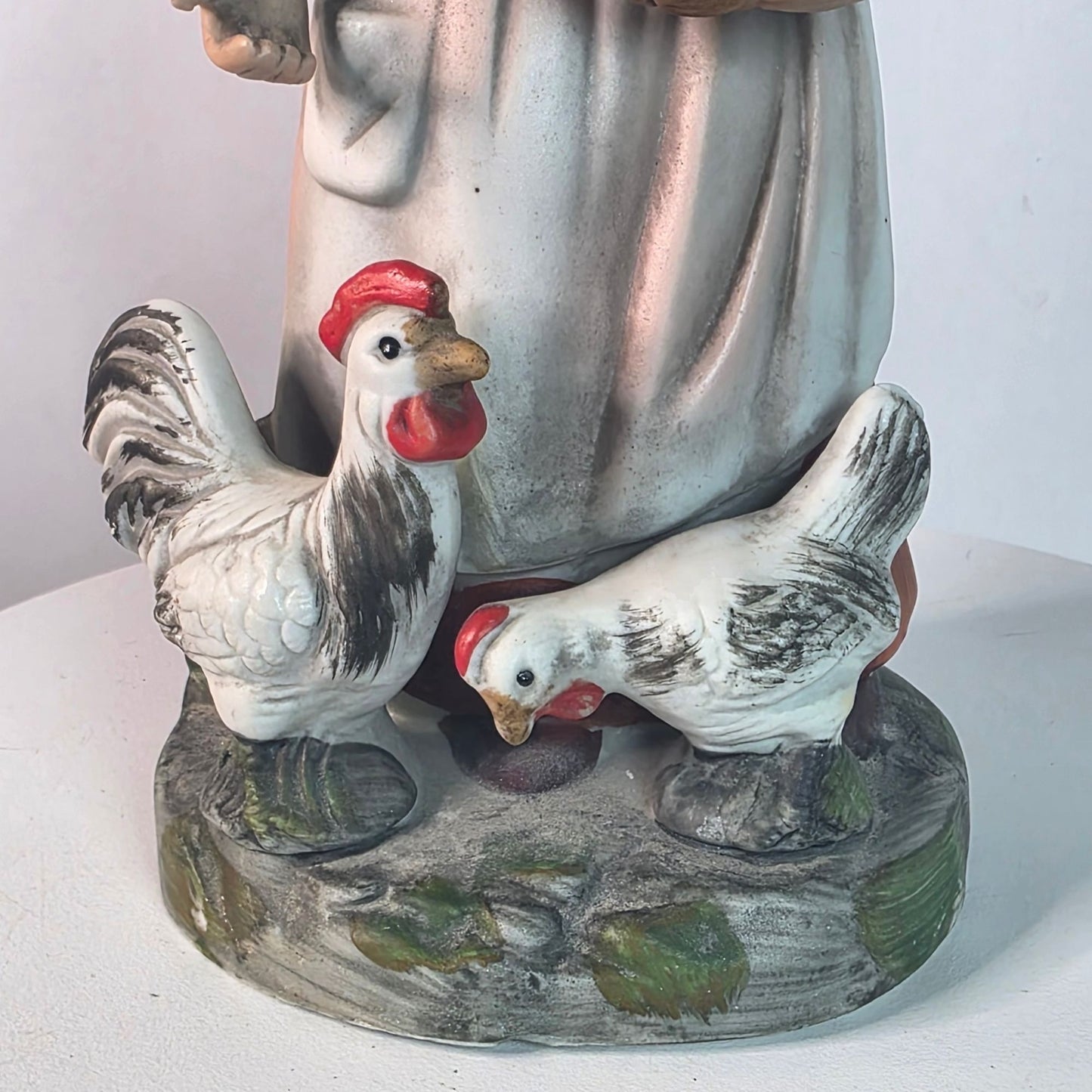 Vintage Homco Porcelain Young Lady Feeding Chickens Figurine 8.0” Tall