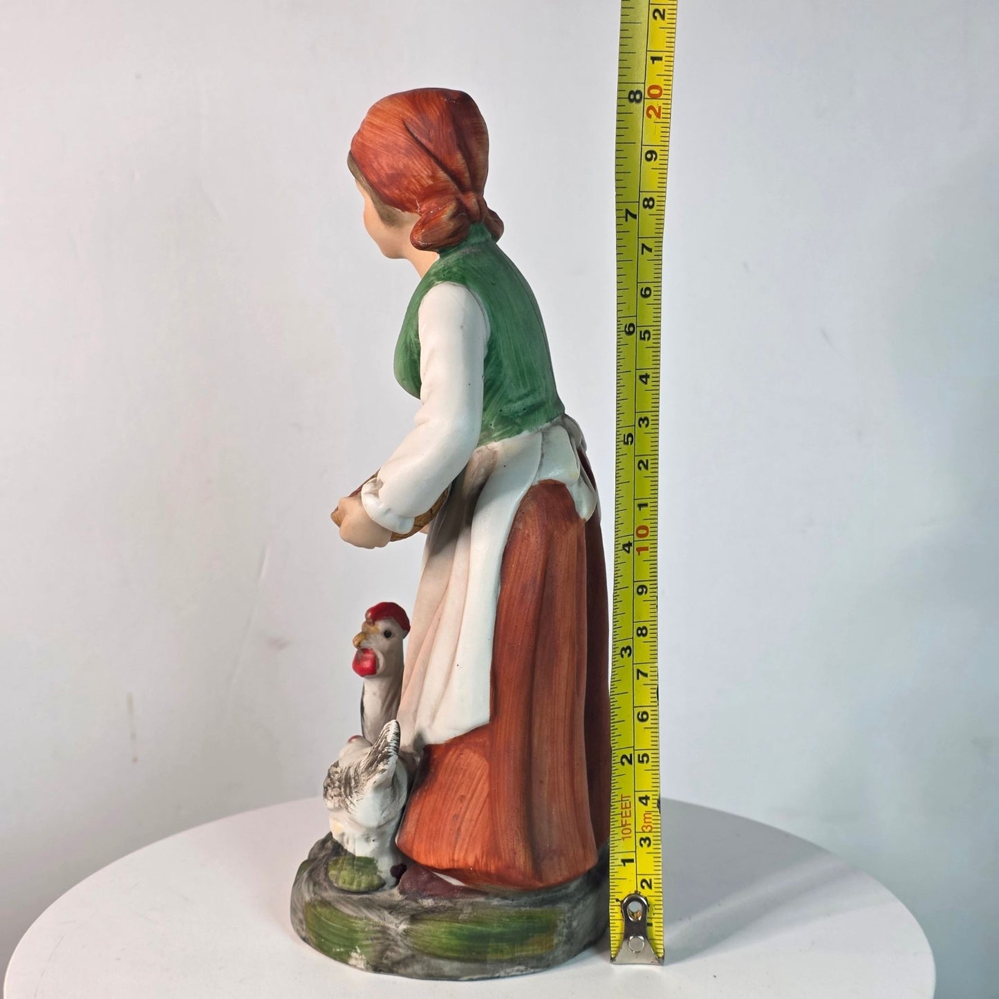 Vintage Homco Porcelain Young Lady Feeding Chickens Figurine 8.0” Tall