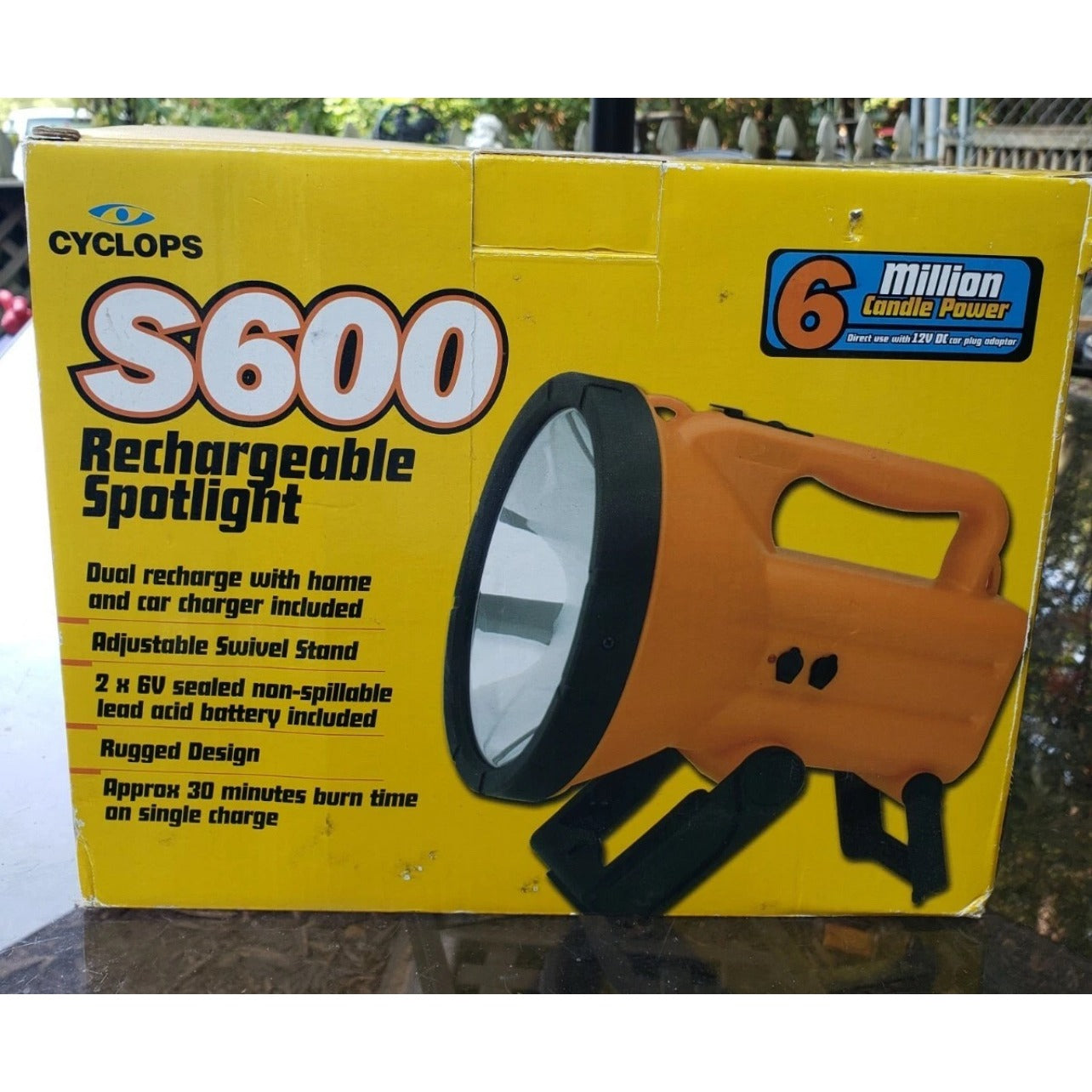 Cyclops S600 Rechargeable Spotlight With Adjustable Stand & Shoulder Strap 12V DC Compatible Bright Beam Durable Plastic Orange & Black