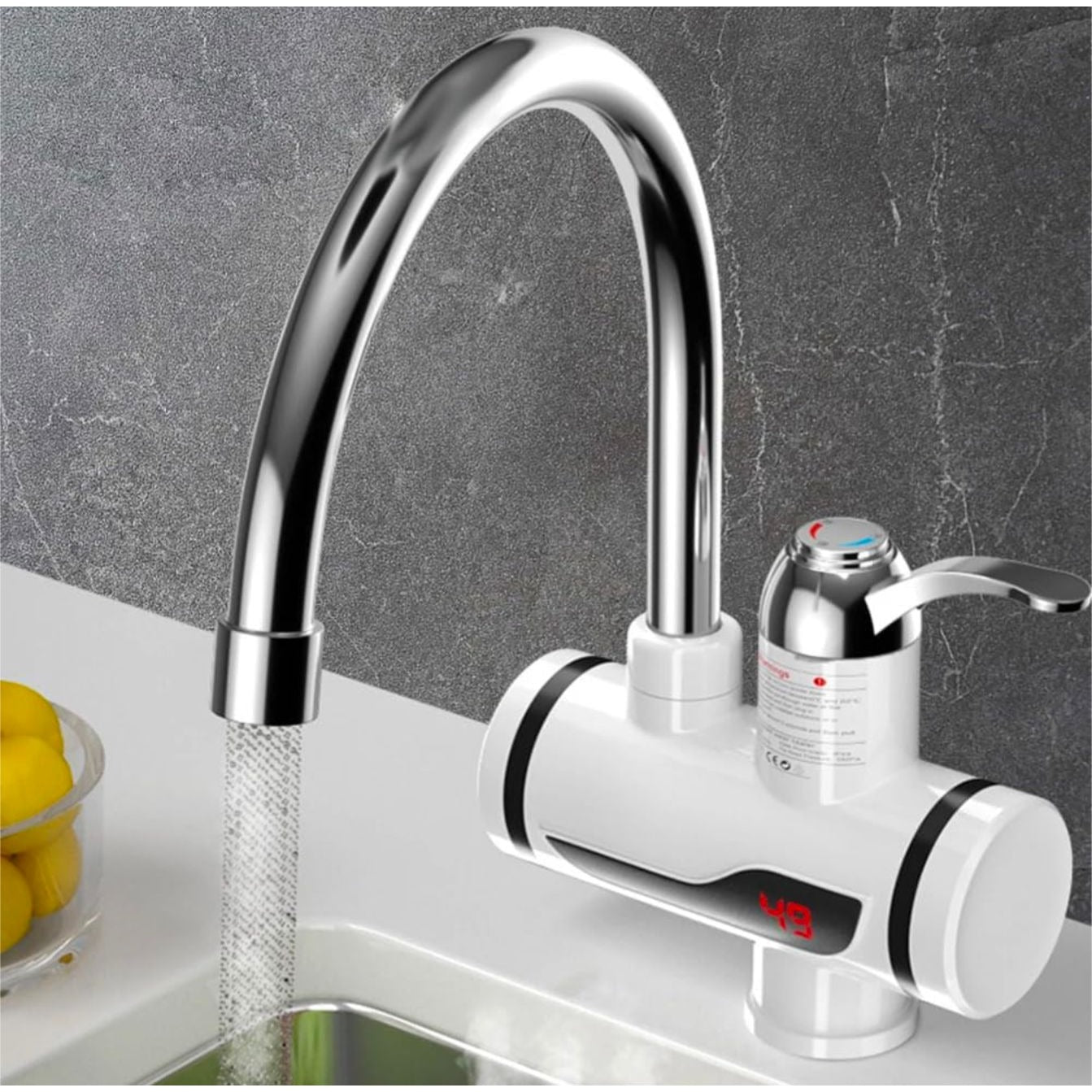 Instant Electric Hot Water Faucet With Temperature Display  3000W 220V ABS & Stainless Steel IPX4 Rating