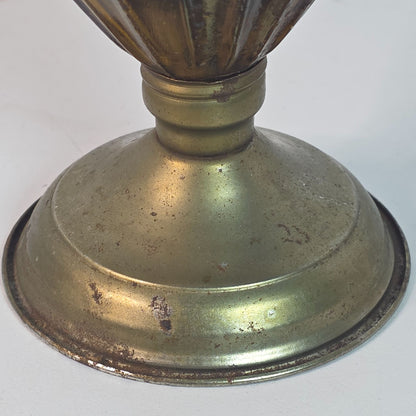 Vintage Amber Glass Oil Lamp With Ribbed Design & Metal Crown