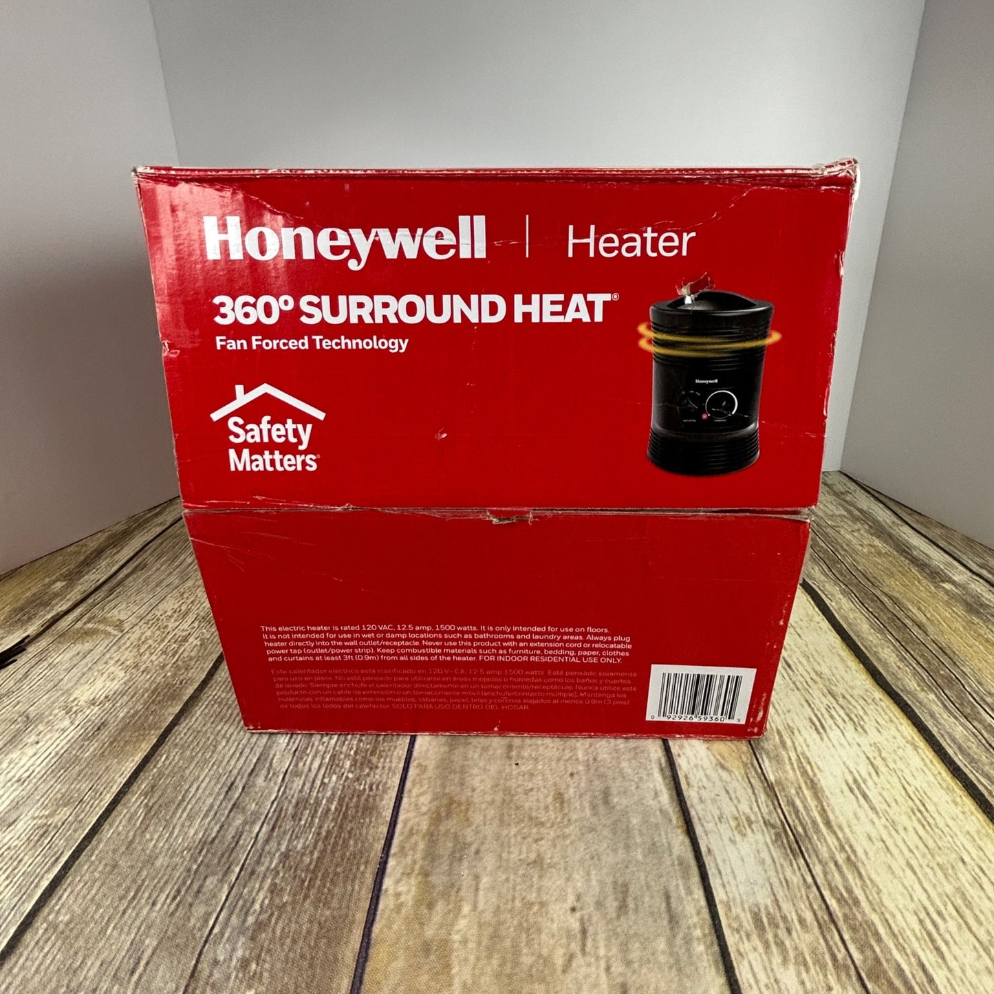 Honeywell 360° Surround Portable Electric Heater With Adjustable Thermostat & Safety Features