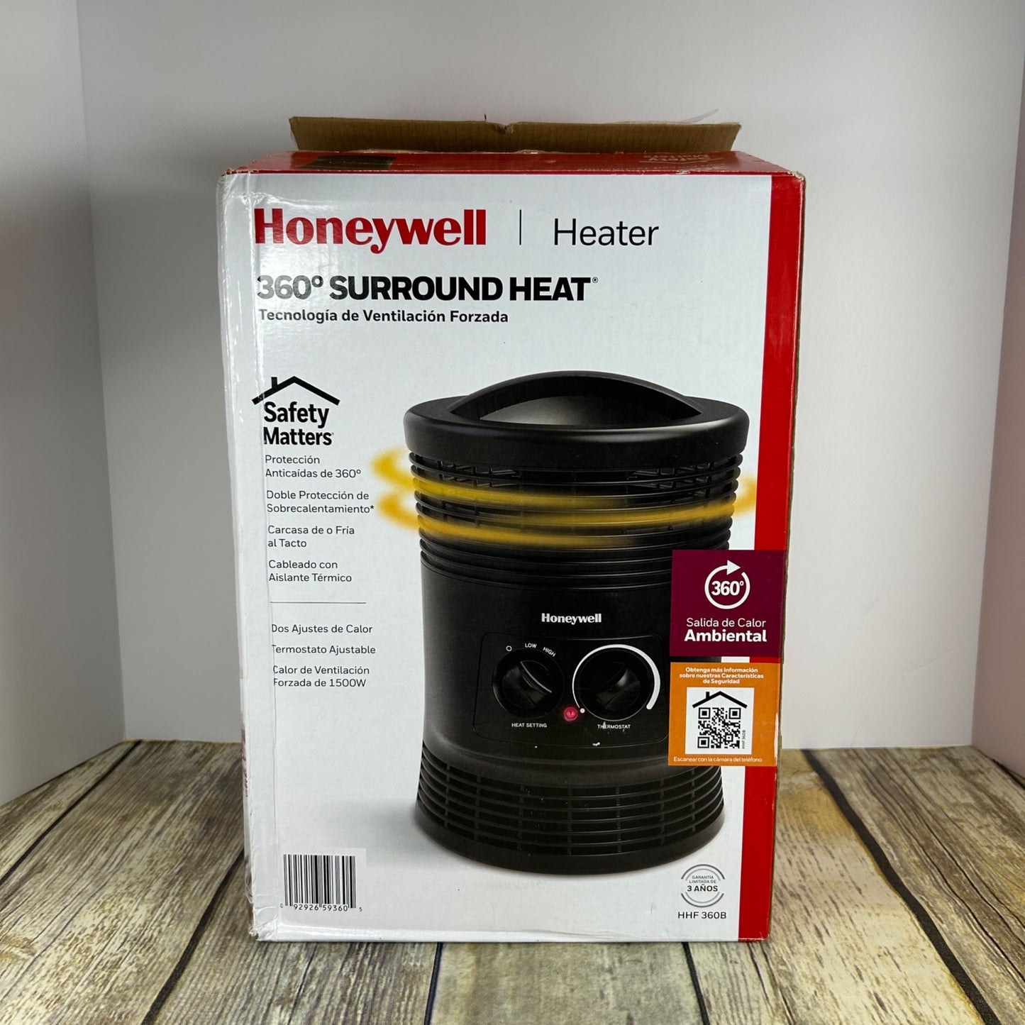Honeywell 360° Surround Portable Electric Heater With Adjustable Thermostat & Safety Features