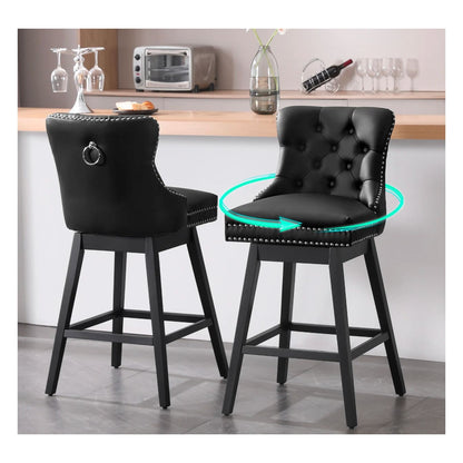 Tewloss 26" Swivel Bar Stools Set Of 2 Leather Counter Height Chairs With Nailhead Trim & Button-Tufted Backrest