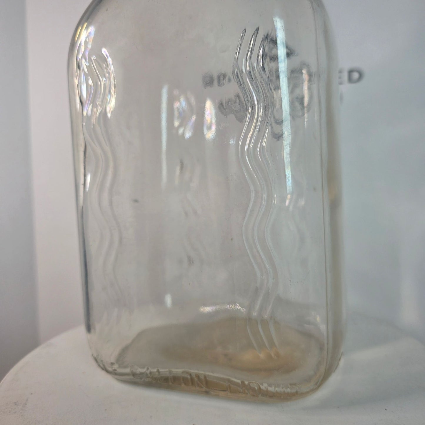 RARE VTG 1/2 Half Gallon Glass Milk Bottle WAVY RIPPLED Embossed Farmhouse Decor