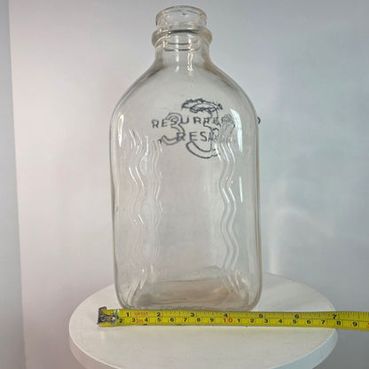 RARE VTG 1/2 Half Gallon Glass Milk Bottle WAVY RIPPLED Embossed Farmhouse Decor