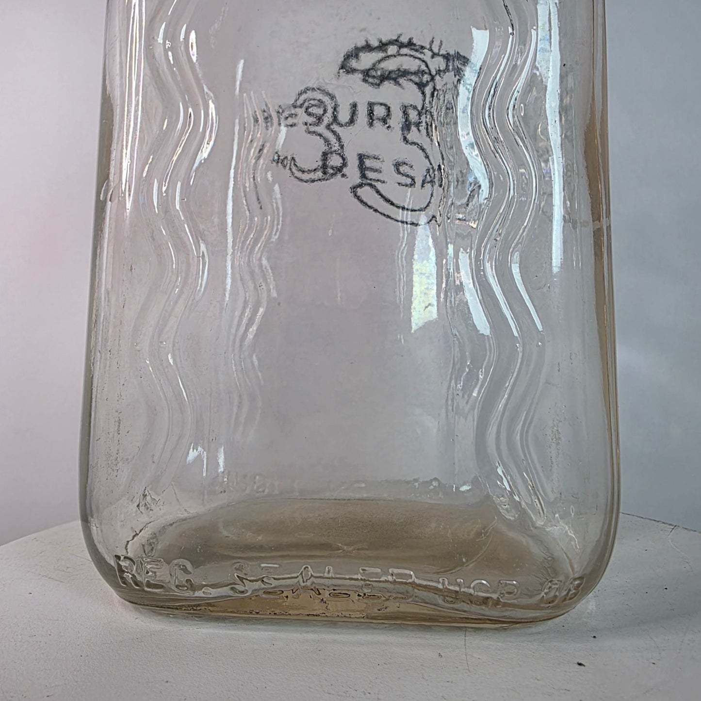 RARE VTG 1/2 Half Gallon Glass Milk Bottle WAVY RIPPLED Embossed Farmhouse Decor