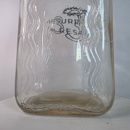 RARE VTG 1/2 Half Gallon Glass Milk Bottle WAVY RIPPLED Embossed Farmhouse Decor