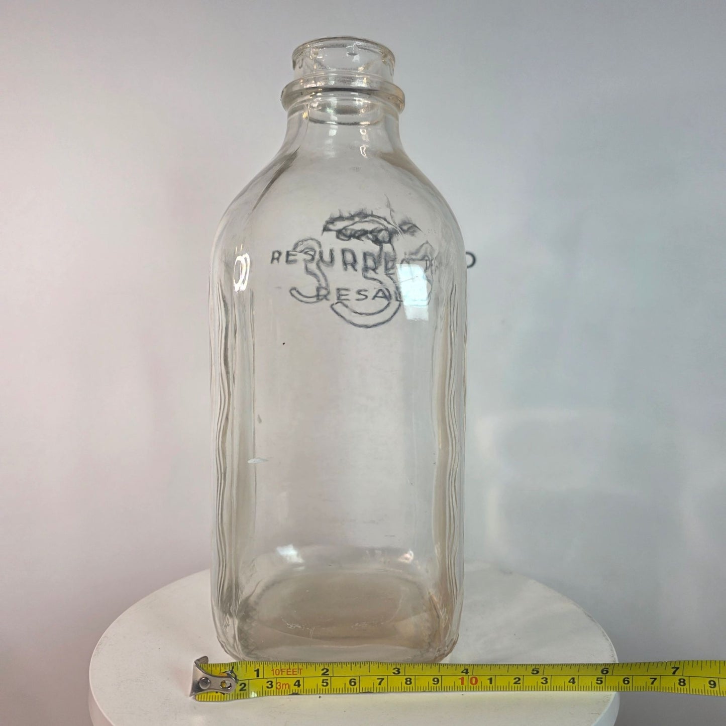 RARE VTG 1/2 Half Gallon Glass Milk Bottle WAVY RIPPLED Embossed Farmhouse Decor