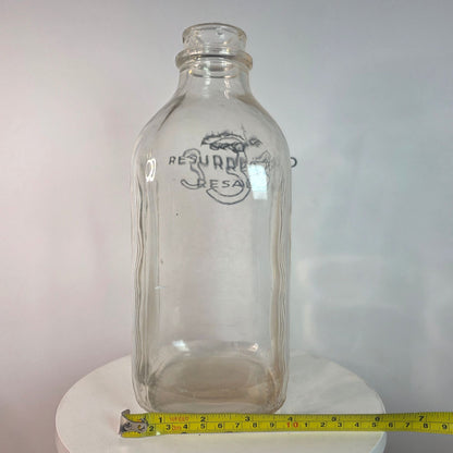 RARE VTG 1/2 Half Gallon Glass Milk Bottle WAVY RIPPLED Embossed Farmhouse Decor