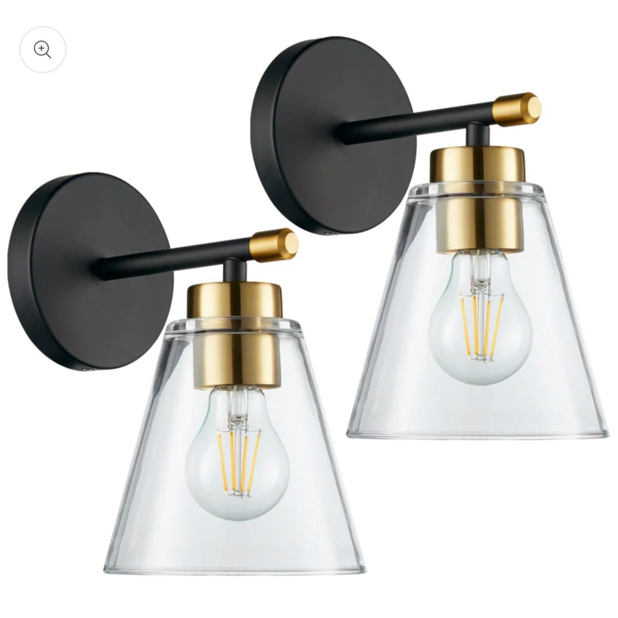 Hamilyeah Black & Gold Wall Sconce Set With Clear Glass Shades 60W Max E26 Socket 9.68" Height