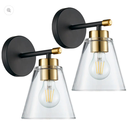 Hamilyeah Black & Gold Wall Sconce Set With Clear Glass Shades 60W Max E26 Socket 9.68" Height