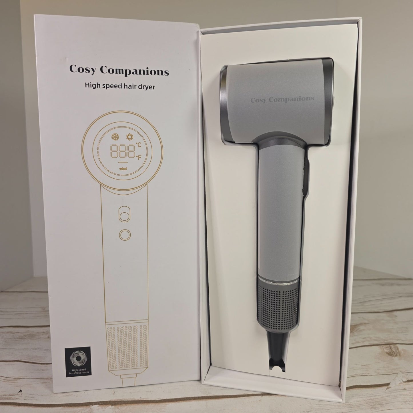 Cosy Companions High-Speed Hair Dryer With Digital Display & Attachments Silver