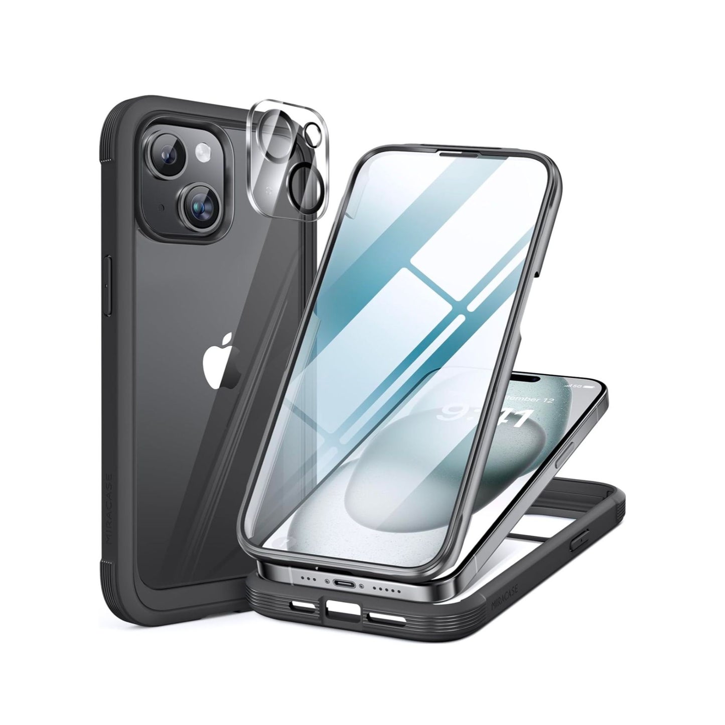 Miracase iPhone 16 Pro Case With Tempered Glass Screen Protector & Camera Lens Protector 360° Full Protection Military Drop Tested