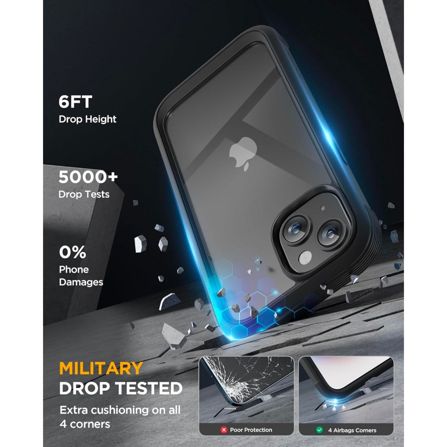Miracase iPhone 16 Pro Case With Tempered Glass Screen Protector & Camera Lens Protector 360° Full Protection Military Drop Tested