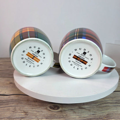 Rare Set Of 2 Hudson & Middleton Tartan Mugs Fine Bone China Made In England