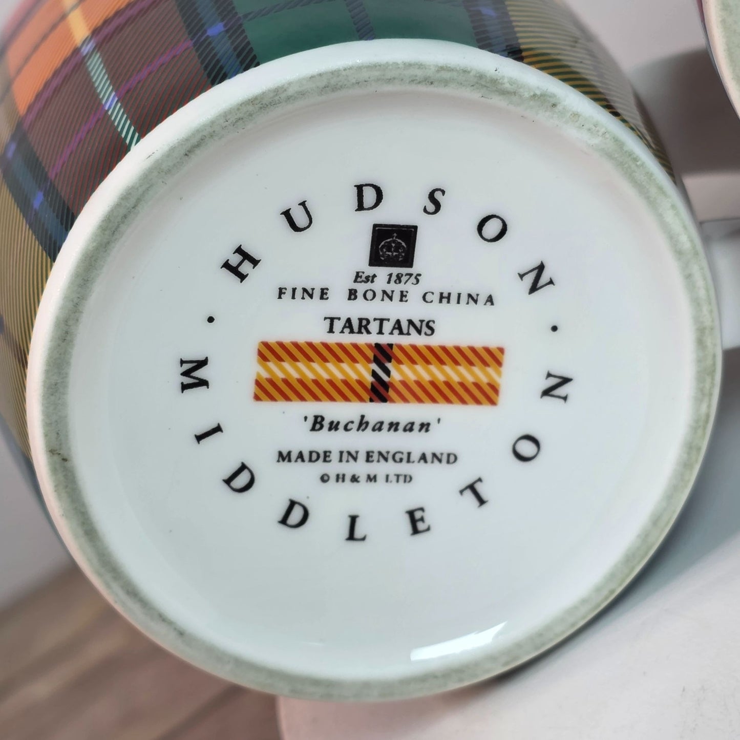 Rare Set Of 2 Hudson & Middleton Tartan Mugs Fine Bone China Made In England