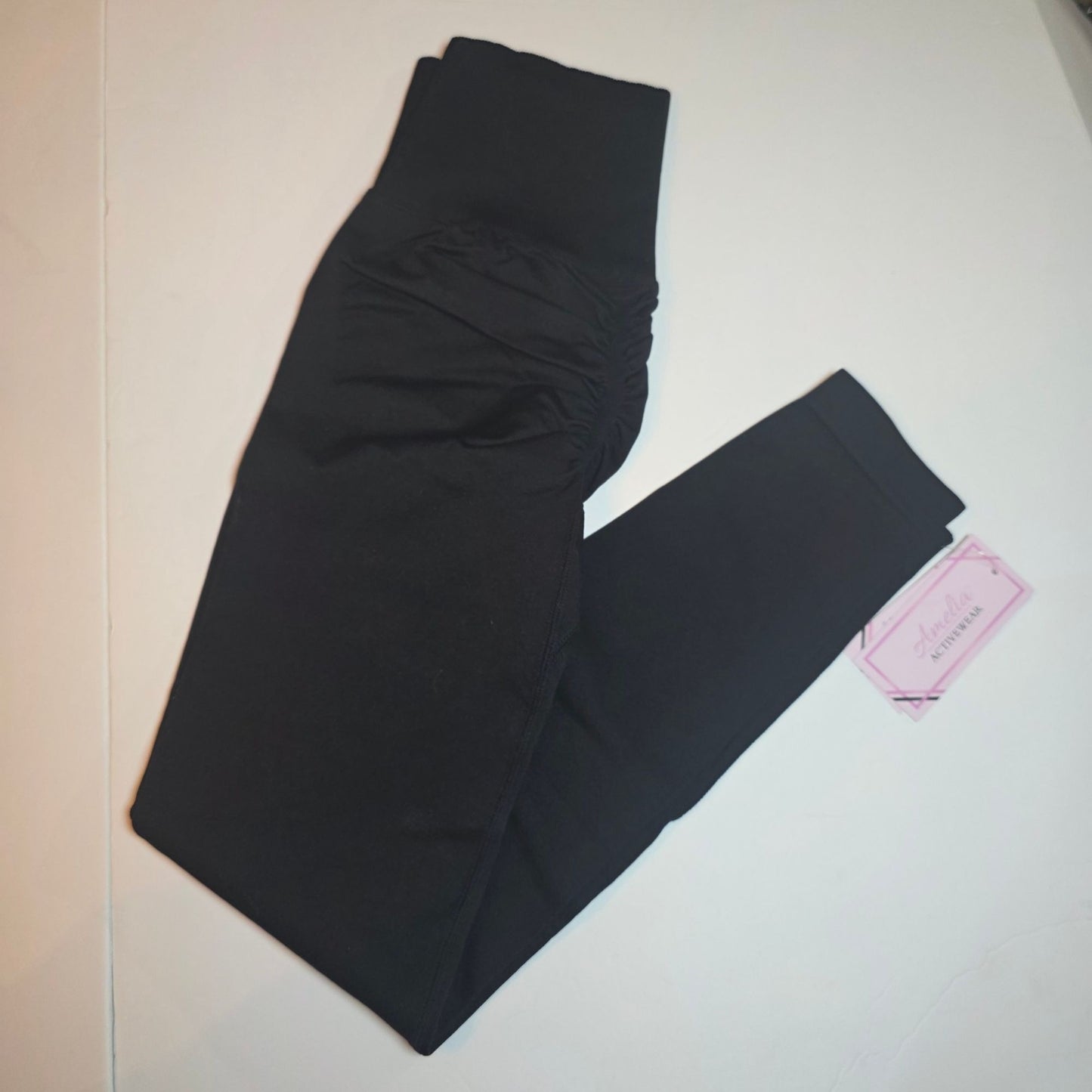 Amelia Activewear Womens Black High-Waisted Ruched Leggings S