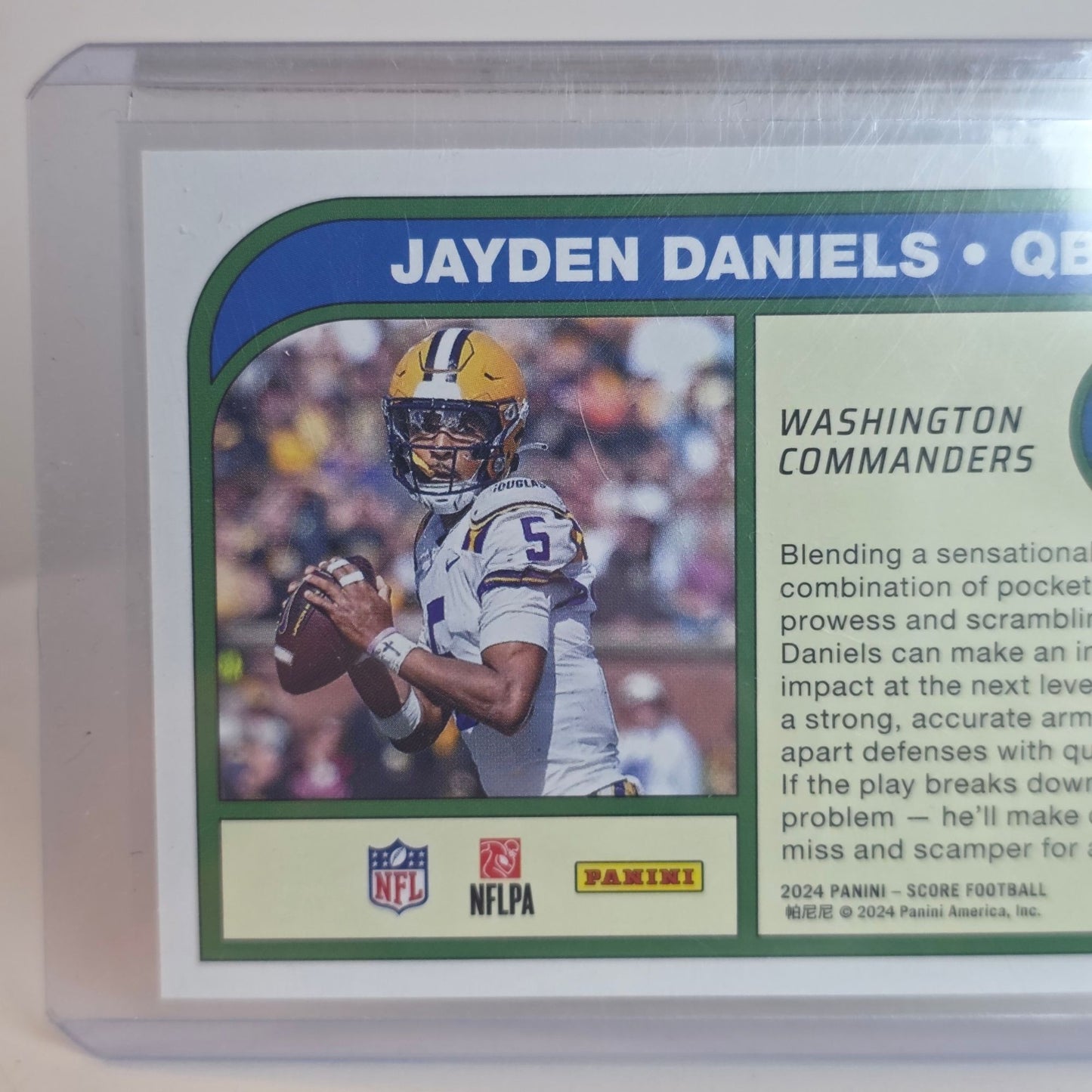 Jayden Daniels 2024 Panini Score Football Rookie Trading Card Potential Washington Commanders No. 3 In Protective Case
