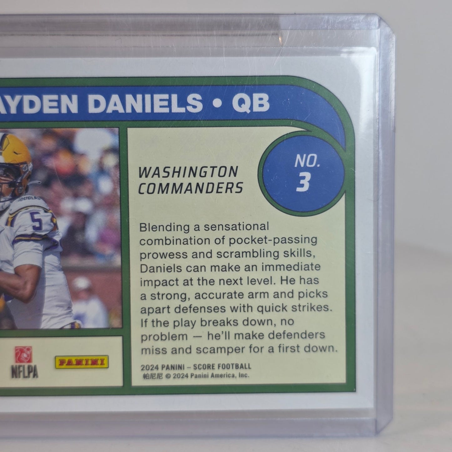 Jayden Daniels 2024 Panini Score Football Rookie Trading Card Potential Washington Commanders No. 3 In Protective Case