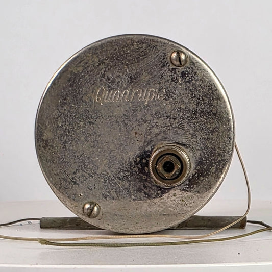 Vintage Quadruple Fishing Reel Silver-Tone Metal & Multi-Color Line 2.5" Diameter